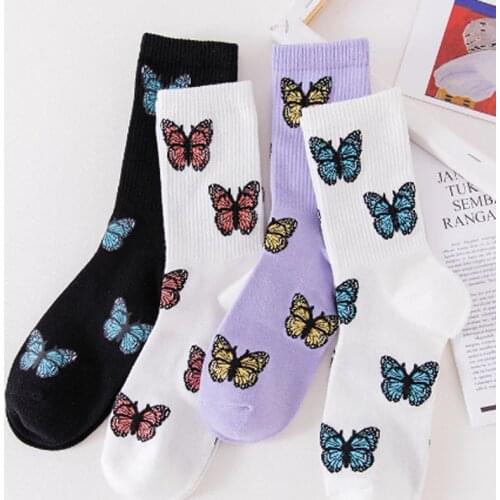 Womens Short Cotton Socks Hosiery Summer Autumn Glitter Butterflies Casual Comfort Knitting Lovely Lady Girls Sox Female Sokken