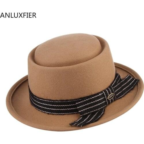 H7210 Winter New Lady Wool Fedoras Hat Women European American Striped Bowknot Decoration Fedora Cap Female Dome Elegant Caps