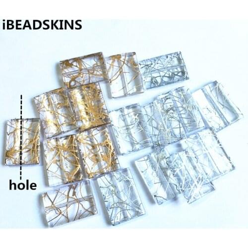 New arrival! 28x20mm 190pcs/lot clear with gold/silver wire drawing effect rectangle-shape Acrylic beads (Design as shown)