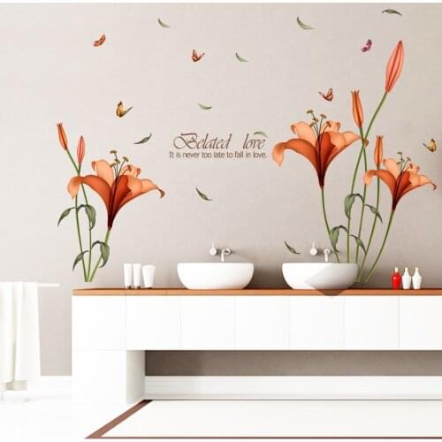 Very Beautiful Lily flower wall sticker PVC material removable wall decals For Living room bedroom Study wall decor sticker