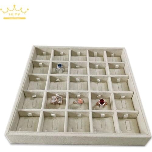 Wholesales 25 Grids Jewelry Display Case Gray Velvet Jewelry Ring Display Tray Holder Ring Storage Box Organizer 23*23*3.5cm