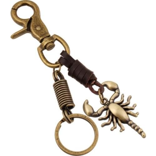Punk Fashion Men Scorpion Keychain Alloy Leather Pendant Women Keyring for Bag Car Key Chain Vintage Retro Rock Accessories Gift