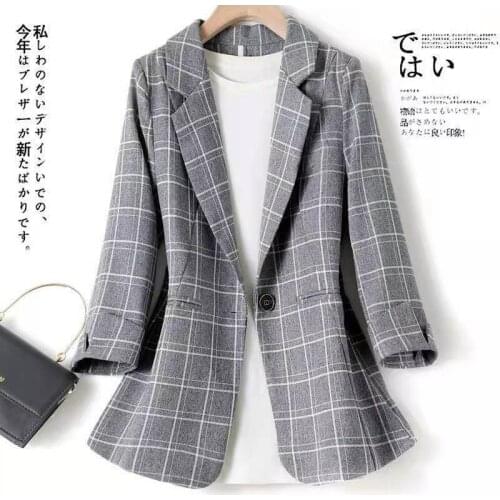 Spring Summer Plaid Blazers Fashion OL Chic Womens Office Suit Trendy Jacket Female Oversize 4XL Slim Jackets For Women 2021