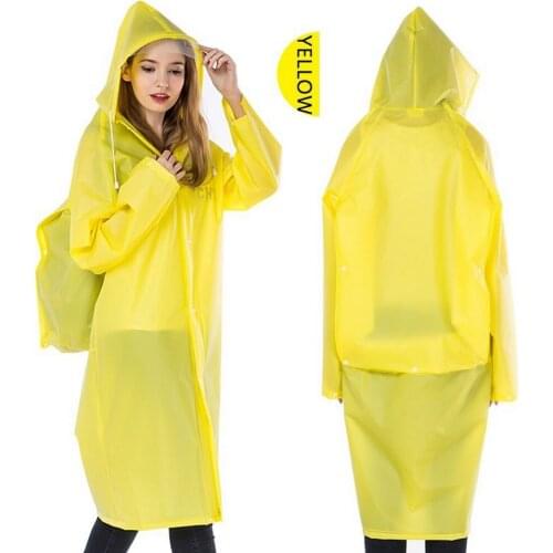 Fashion Adult Long Raincoat Waterproof Women Man Hoodie Clear Transparent Rainwear Suit with Schoolbag Bit for Travel Camping
