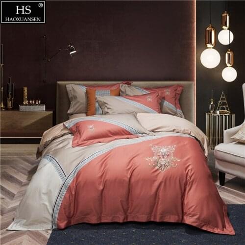Orange Grey White Delicate Rococo Pattern 4Pieces Bedding Sets Digital Printing BedSheets Pillowcase Duvet Cover Queen King Size