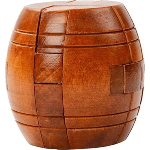 Simple 3D Wine Barrel Wooden Puzzle Toys Kongming Lock Brain Teasers Educational Toy for Kids Adults Model Building Kits