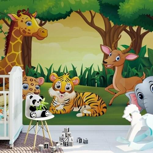 Dropship Custom Wallpaper Kids Room Bedroom Photo Wallpaper 3D Stereoscopic Cartoon Forest Animal Wallpaper for Bedroom Walls