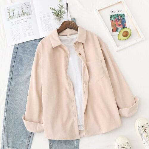 Spring New Womens Corduroy Shirts Simple Fresh Style Women Tops And Blouses Solid Color Casual Loose Ladies Long Sleeve Blouse