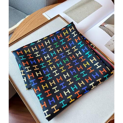 Letter H print Silk Scarf 90*90cm Designer 100 % Natural Silk Mulberry* Scarf Square Silk Twill Scarf Hand Rolled bandana