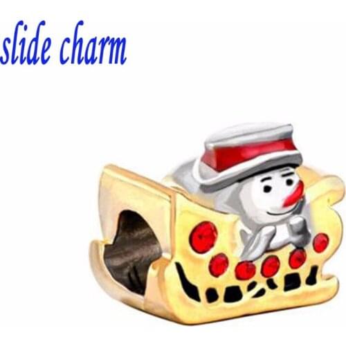 Slide charm Free shipping Europe and the new listing snowman Christmas sleigh amulet charm beads fit Pandora bracelet