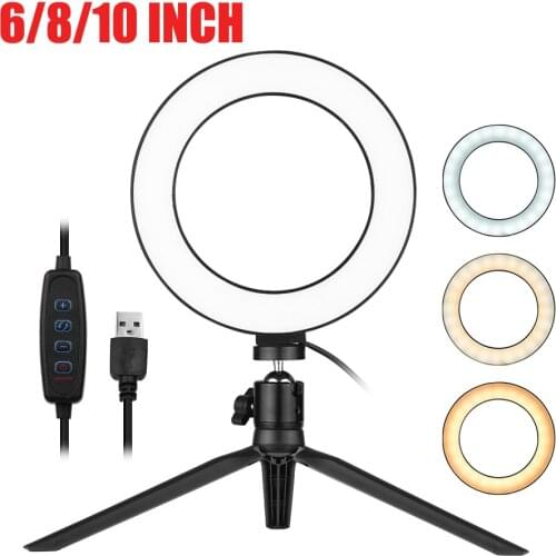Photography LED Selfie Ring Light 26/8/10inch Dimmable USB Camera Phone Studio Ring Lamp With Tripods For Makeup Video Live