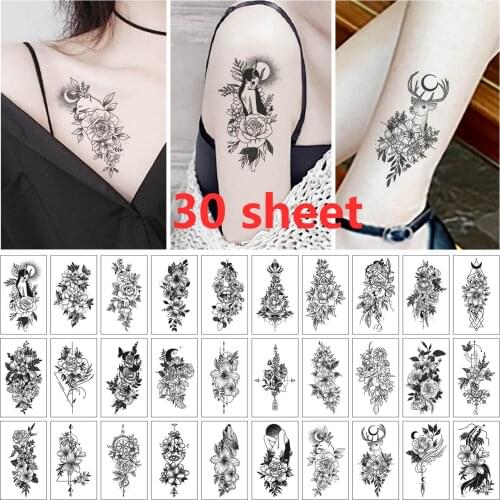 30 sheet Waterproof Temporary Tattoos Flowers Tattoo Stickers Flash Fake Body Tattoos for Women Girls Kids Tattoo Sets