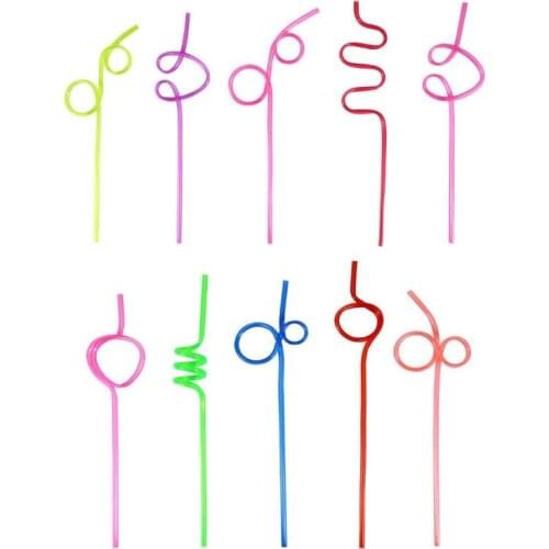 Christmas Party Supplies 10 Pcs Milk Tea Shops Colorful Drinking Straw Crazy Curly Loop Baby Children Kids Wedding Birthday