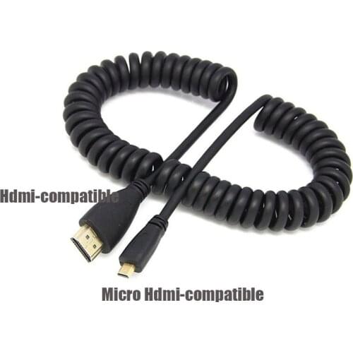 Elbow Spring Coiled Micro HDMI-compatible to HDMI-compatible Cable Micro HD Male to A HD Male Spring Extension Cable for HD TV