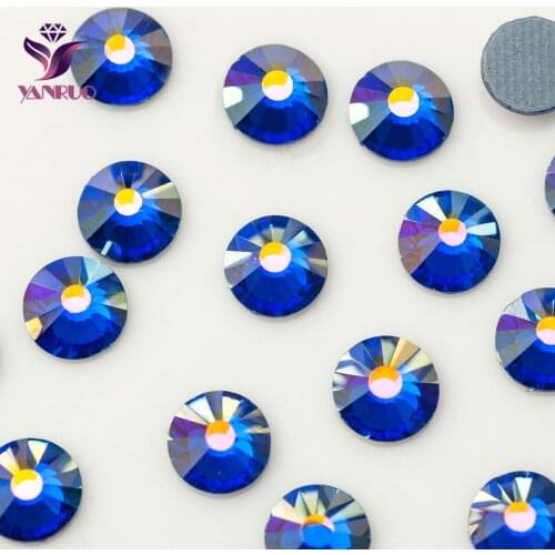 YANRUO Sapphire AB Rhinestones Hot Fix Glass Heat Iron on Vestidos Crystal Beads DIY Craft Glass Stones