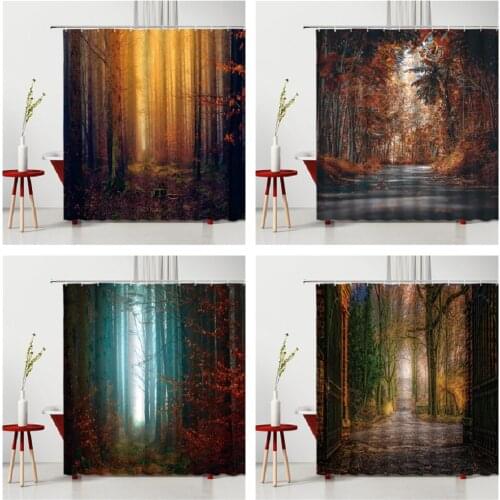 Natural Scenery Shower Curtain Set Forest Scenery Waterproof Polyester Fabric 100% Waterproof Polyester Fabric Bathroom Screen