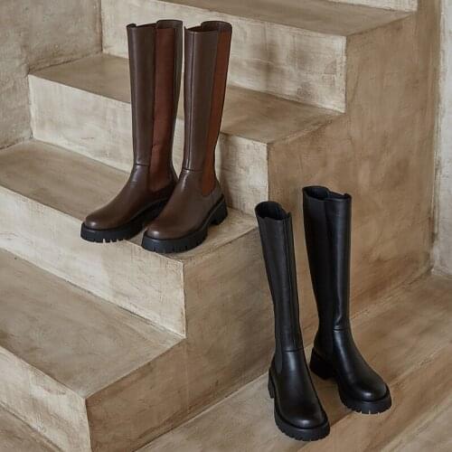 SKLFGXZY Genuine Leather High Boots Women Winter Warm Back Zipper Party Basic Shoes Woman Riding Boots Round Toe Knee High Boots