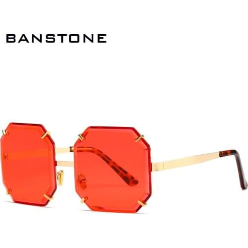 BANSTONE Luxury Vintage Rimless HD Sunglasses Women Brand Designer Oversized Sunglasses Female Sun Glasses for Lady Shades UV400