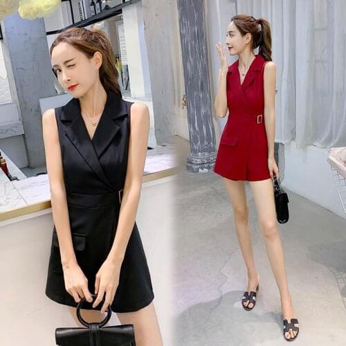 Women 2020 Summer Sleeveless Wide Leg Short Jumpsuits Female Casual Slim Playsuits Ladies Fashion Solid Sash Belt Rompers L125