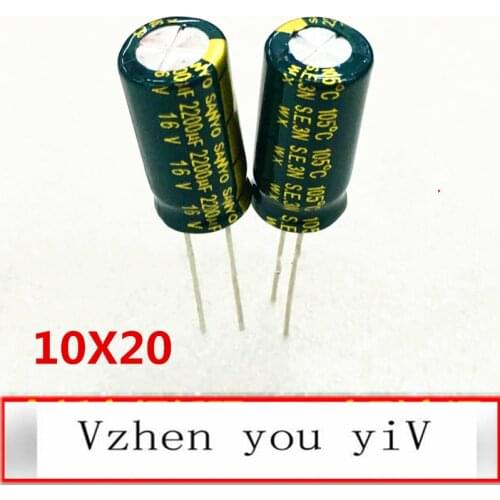 10-100pcs /lot 16v2200uf resistance mainboard display card liquid crystal electrolytic capacitor 2200uf 16V 10x20MM