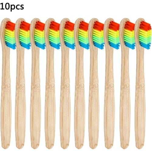 10pcs/lot Wooden Rainbow Type Bamboo Toothbrush Oral Care Soft Bristle Head Whitening Tooth Brush Dropship