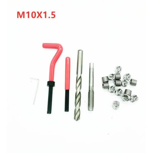 15PC M10X1.5 Thread Repair Tool Kit for Engine Block Restoring Damaged Threads Spanner Wrench Twist Drill Bit Coarse Crowbar Set