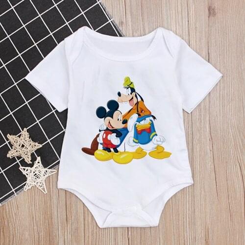 2021 Newborn Baby Romper Unisex Bodysuits Mickey Goofy Printed Cartoon Baby Girl Boy Clothes Short Sleeve Roupas de bebe