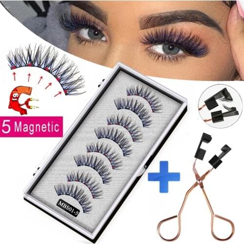 2021 4 pairs 5 Magnet Magnetic False Eyelashes 3D Lasting Magnetic Eyelashes Natural Artificial Mink lashes Faux Cils Magnetique