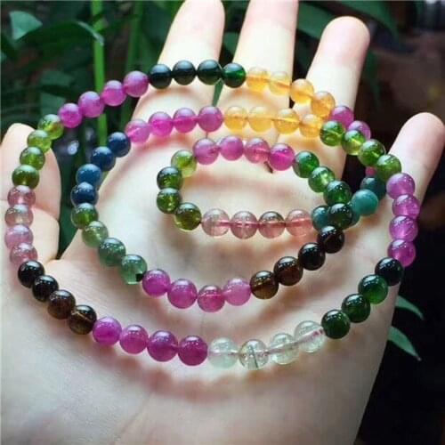 3rows Natural Colorful Crystal Crystal Clear Round Beads Bracelet AAA 5.5mm