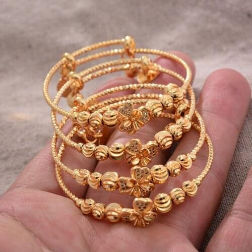 4PCS 24K African Arab Gold Color Bangles For Baby Bracelet Children Jewelry Bangles Newborn Baby Cute/Romantic Bracelets Gifts