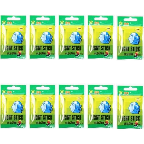 50 Pcs(10 packs) Dia:4.5X37mm Fishing Float Dark Glow Stick Wand Green Night Lighting Stick For Fishing Floats Accessories