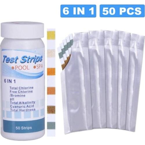 50Pcs/bottle 6-In-1 Swimming Pool SPA Water Quality Test Strip Residual Chlorine Alkalinity Hardness PH Test Paper