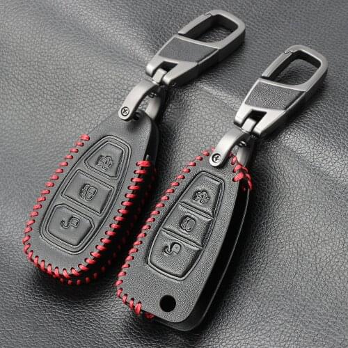 Car Styling Leather Key Remote Key Fob Case Cover Keychain for Ford Fiesta Focus 3 4 MK3 MK4 Mondeo Ecosport Kuga Focus ST