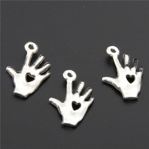 10pcs Silver Color Hollow Out Hand Heart Charm Pendant Fit Bracelet Necklace Jewelry DIY Making Accessories A2708