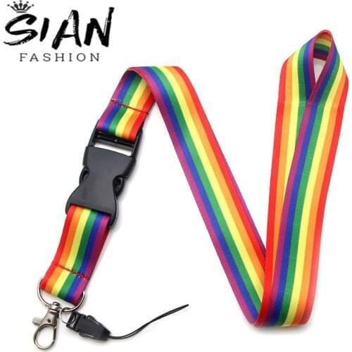 SIAN LGBT Rainbow Pride Flag Pattern Lanyards Lgbt Gay Pride Flags Style Pendant ID Card Detachable Buckle Lanyards Trinket Gift