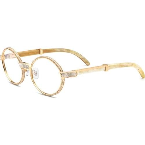 Belight Optical Nature Buffalo Horn Diamond Rhinestone Unique Design Round Retro Luxury Women Box Case Free Shiping 17550179