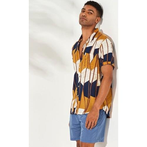 Fashion Hawaiian Color Striped Printed Shirt 2021 Summer Mens Beach Coloring Patch Printed Short Sleeve Shirt Mens Youth Shirt