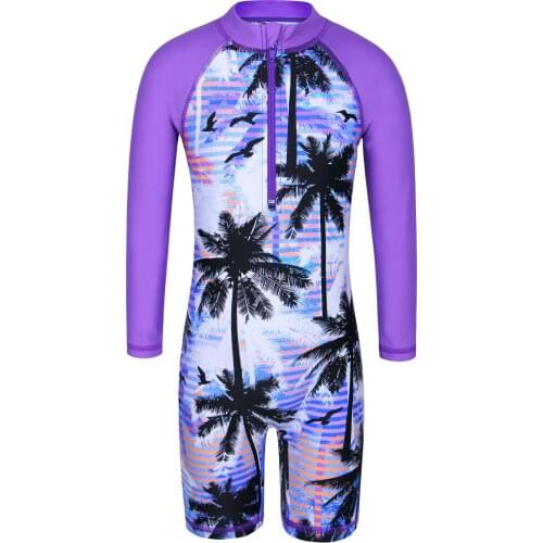 BAOHULU Girls Swimsuit 3-10 Years UPF 50+ UV One Piece Swimwear with Zipper Long Sleeve Sun Protective BathingSuit