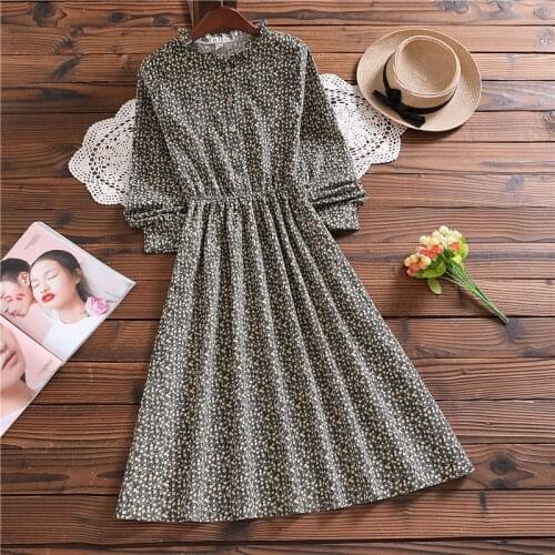 Hot new long sleeve floral dress for women fashion elegant mori girl sweet corduroy vestidos mujer