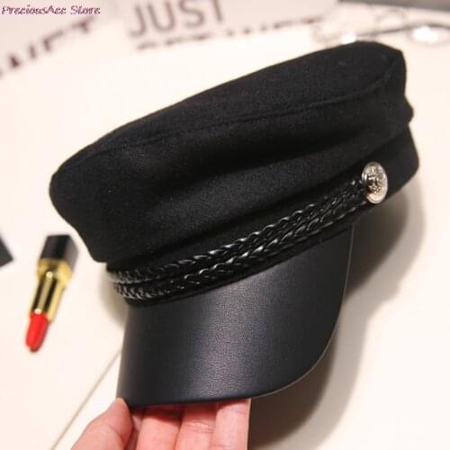 Fashion Women Men Military Hat Spring Autumn Sailor Hats Black Ladies Beret Caps Flat Top Captain Cap Travel Cadet Octagonal Hat