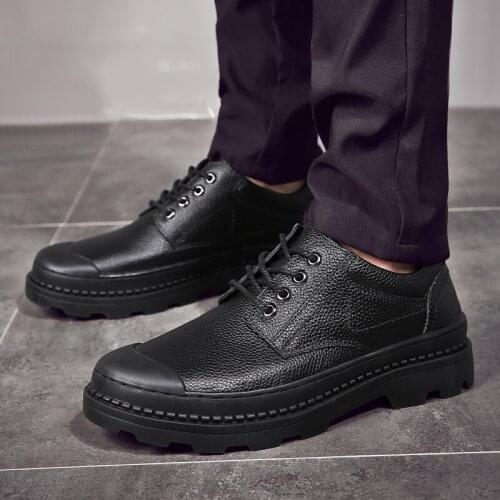 Men Shoes Leather Spring Autumn Casual Shoe Male Leather Shoe Walking Footwear Soft Black Fashion Sneakers