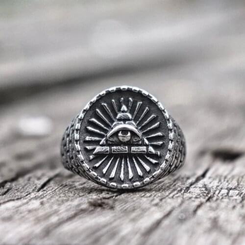 Providence God Triangle Eye Ring Mens Punk Stainless Steel Masonic Biker Rings Freemasons Jewelry