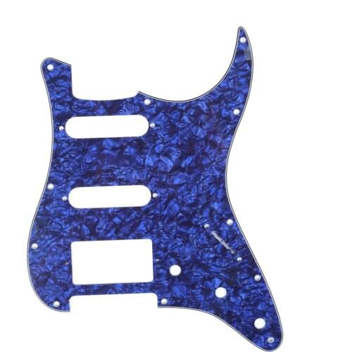 Musiclily HSS 11 Hole Guitar Strat Pickguard for Fender USA/Mexican Made Standard Stratocaster Modern Style, 4Ply Blue Pearl