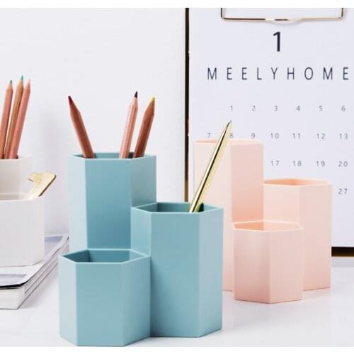 Novelty Hexagon Pencil Pen Holder Desk Storage Box Organizer Business Desktop Stationery Office School Gift
