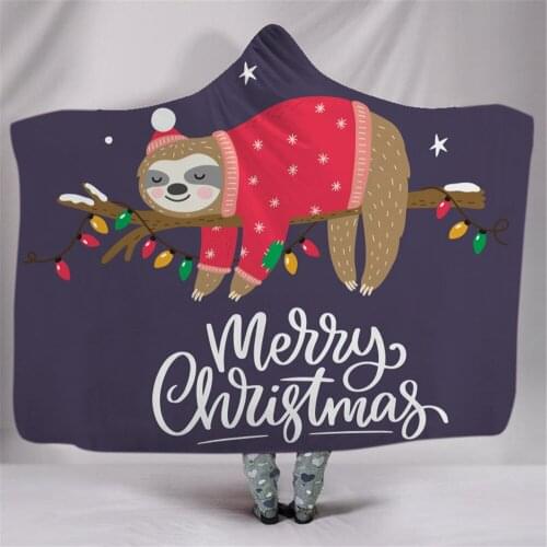 Merry Christmas Printed Hooded Blanket Sherpa Fleece Hoodie Throw Blankets Winter Super Soft Warm Sofa Bed for Kids Adults Gifts