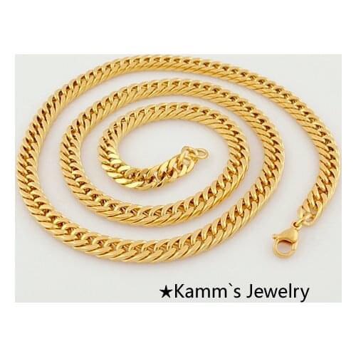 AMUMIU 6mm Males 316L Stainless Steel Gold Color Necklace Chains Man Woman Jewelry Mens Gifts Gold 2022 KN057