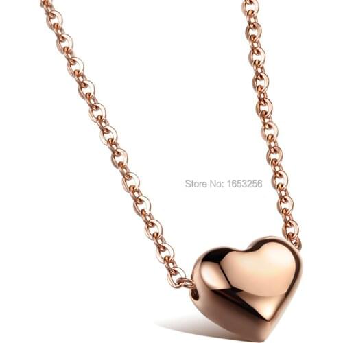 Valentines day Gifts Lovely Womens Heart Shape Pendant Stainless Steel Rose Gold Choker Link Necklace