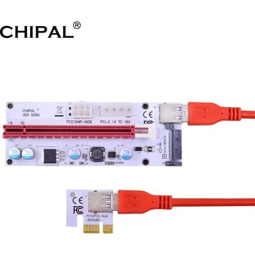 100PCS CHIPAL LED VER 008S PCI-E Riser Card PCI Express 1X to 16X 60CM 100CM USB 3.0 Cable 4Pin 6Pin SATA Power for GPU