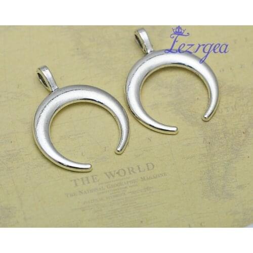 15pcs/lot--33x26mm, moon chams, Antique silver plated Ox Horn Shape charms,DIY supplies ,Jewelry accessories