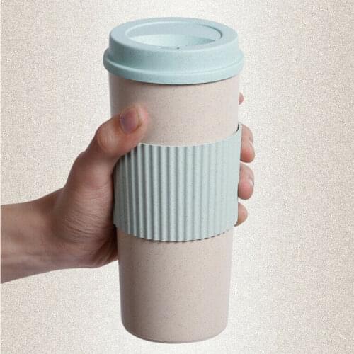 New Eco-Friendly Brief Wheat Straw Mug Coffee Cup with Lid Home Portable Outdoor Water Bottle Travel Drinkware 350ml 450ml 550ml